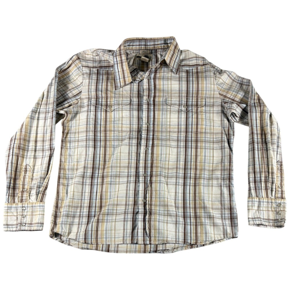 BKE Button Down Shirt Mens Large Brown Plaid Western Workwear Cowboy Y2K Outdoor